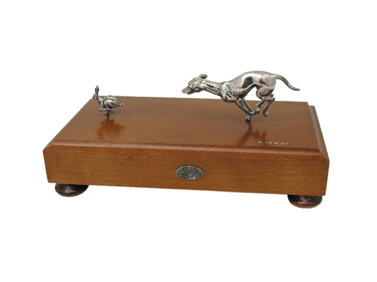 Picture of Muela Silverware DOG CHASING HARE ON WOODEN BASE cm 18x10